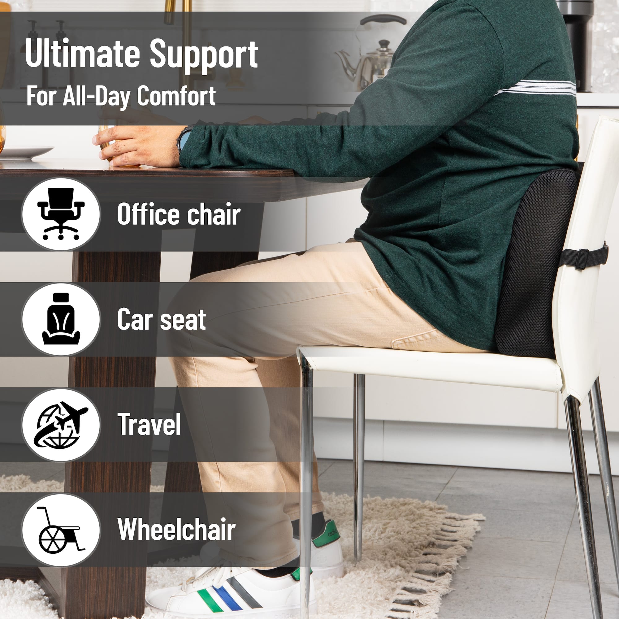 Mind Reader 13.25" Black Lumbar Support Memory Foam Pillow with Air-Cloud Technology
